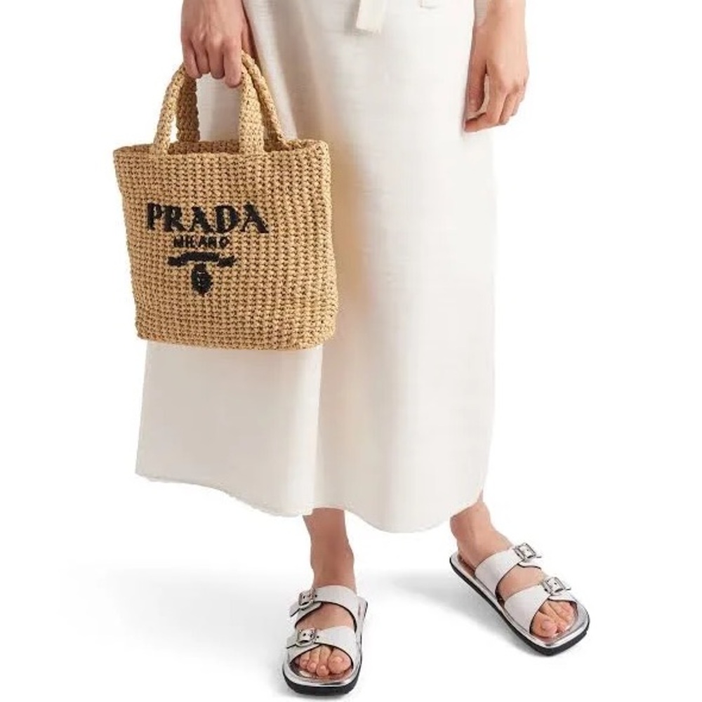 Prada Bianco white silver buckle slides 40.5